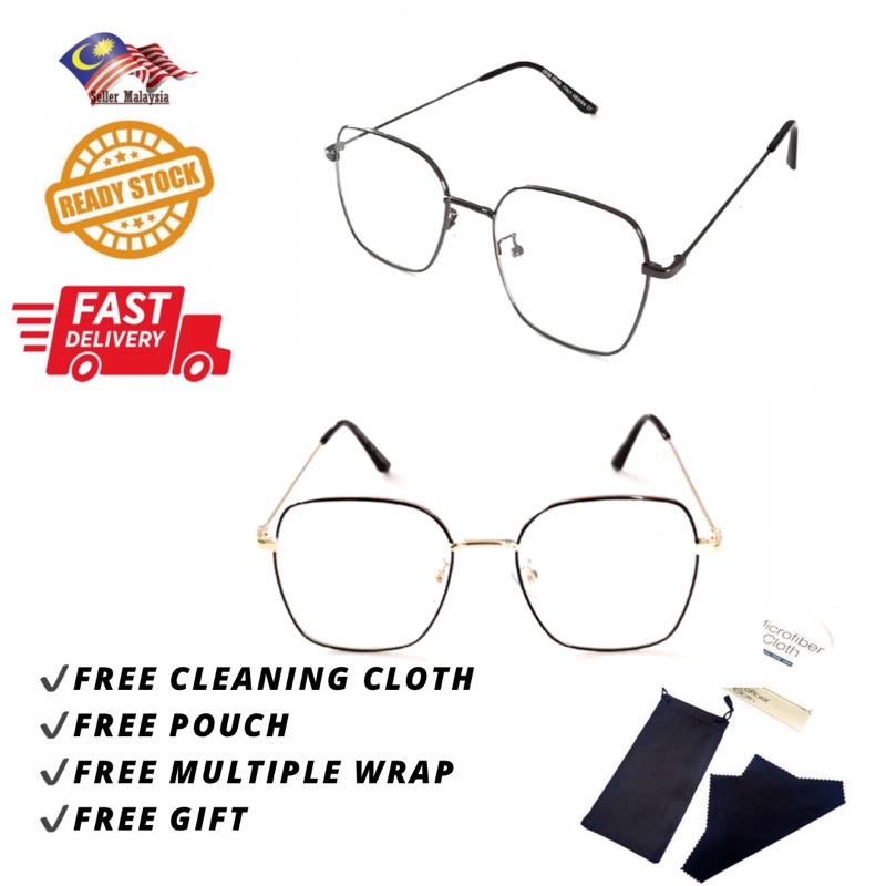 Ready stock clear lens eyeglasses cermin mata petak bingkai steel