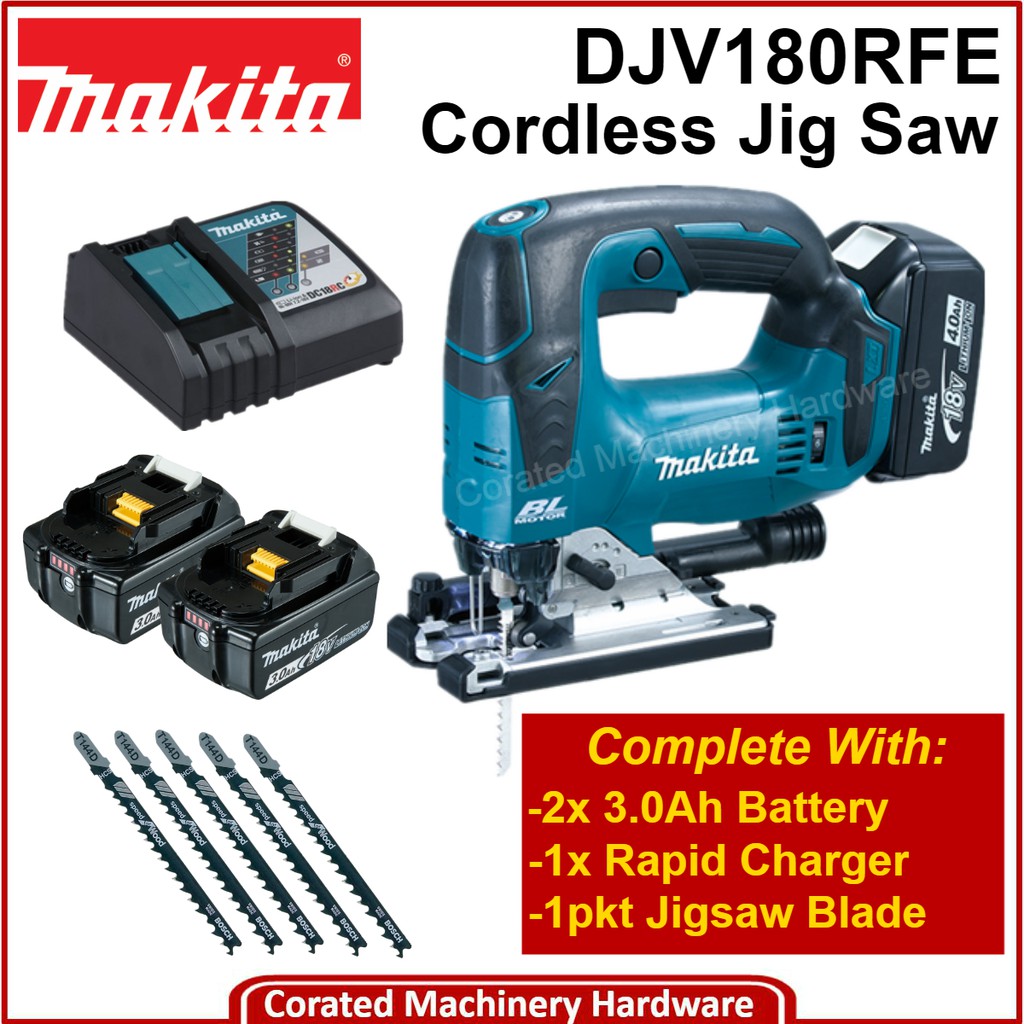 Corated Makita DJV180RFE 18V Cordless JigSaw c w 2pc 3.0Ah 18V