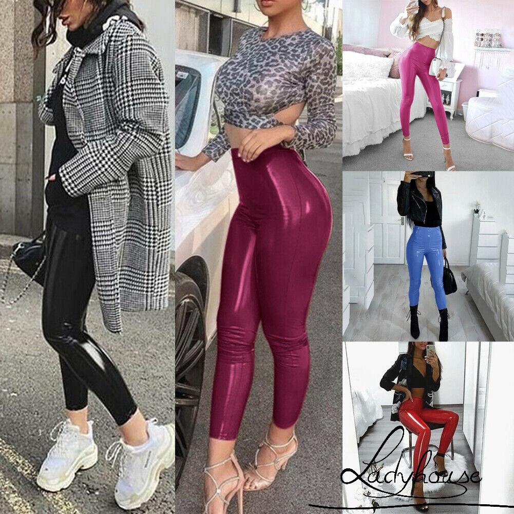 ✦LD-Women´s PU Leather Pants High Waisted Stretchy Slim Fit Leggings Skinny