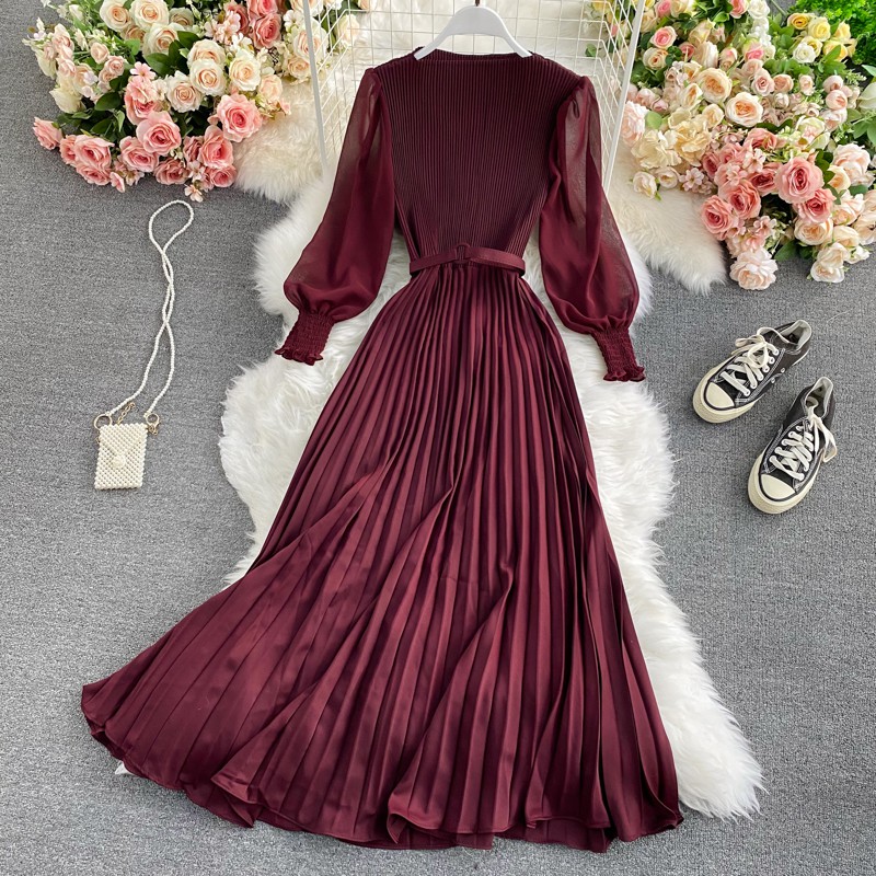 Maroon 2024 chiffon dress