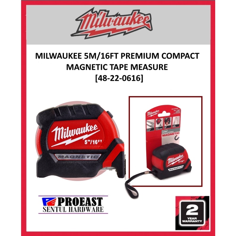 MILWAUKEE 48-22-0616 5M/16Ft Premium Compact Magnetic Tape Measure ...