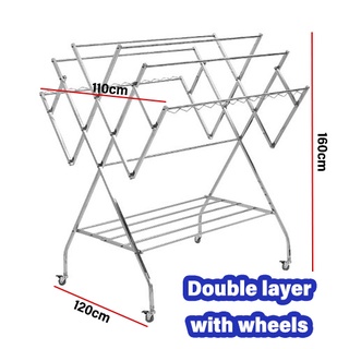 HOMEST【9112】Foldable Mobility Stainless Steel Clothes Hanger / Clothing  Drying Rack / Rak Penyidai Baju不锈钢晒衣架