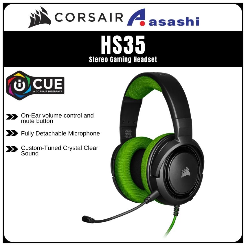 CORSAIR HS35 Stereo Gaming Headset, Green (CA9011197AP) Shopee Malaysia