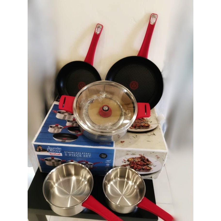 Jamie Oliver by Tefal H801S514 Stainless Steel 5 Piece Cookware Set - Red