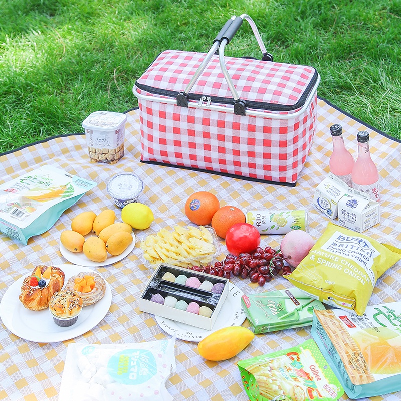 Picnic Basket Foldable Picnic Mat outdoor Blanket Basket Camping Cooler ...