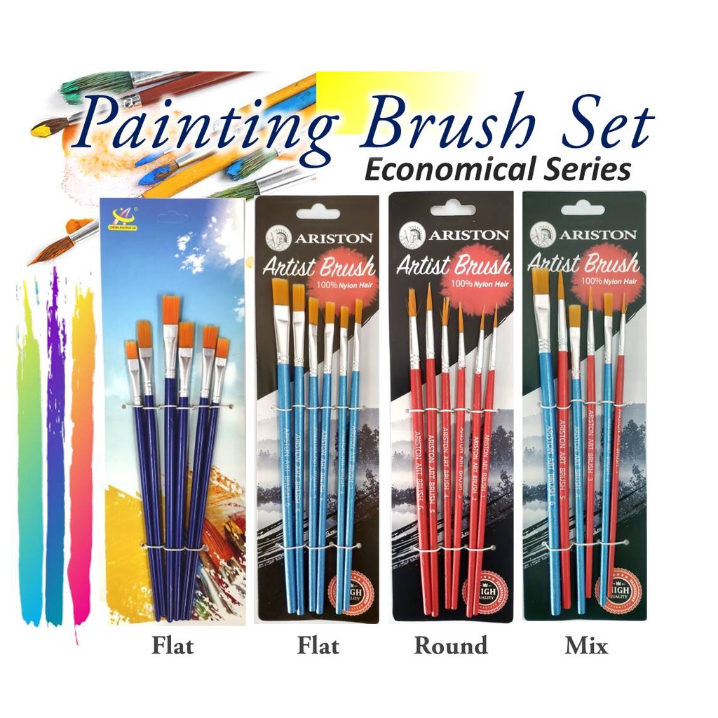 6 Piece Artist Paint Brushes Flat Nylon Hair Painting Brush 