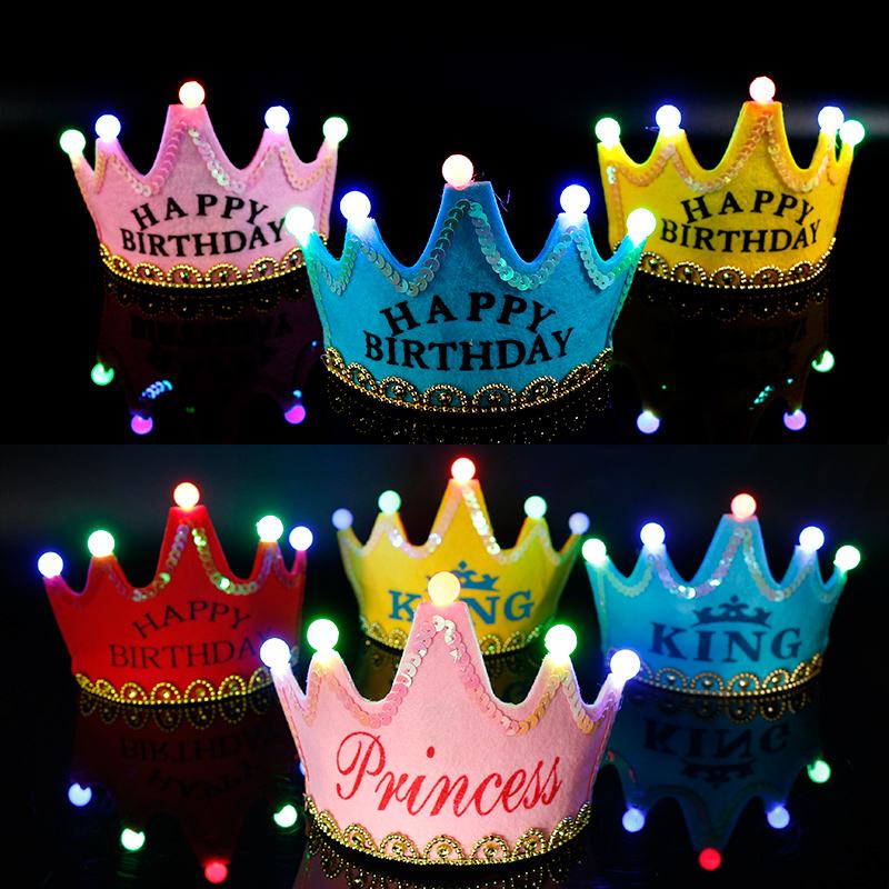 LED Light King Princess Birthday Crown Hats 3 Mode Light Bulb Birthday ...