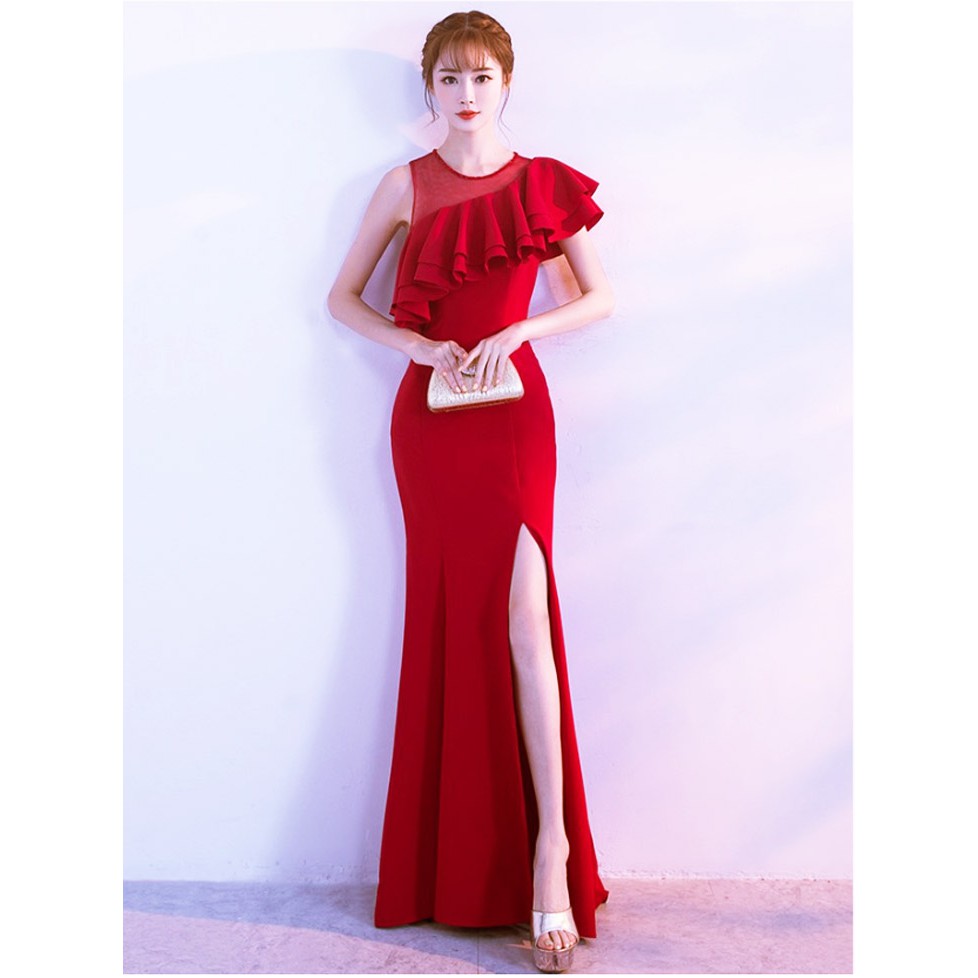 Women Elegant Red Colour Dinner Evening Gowns Party Dress Prom Night  Cocktail Maxi Dresses