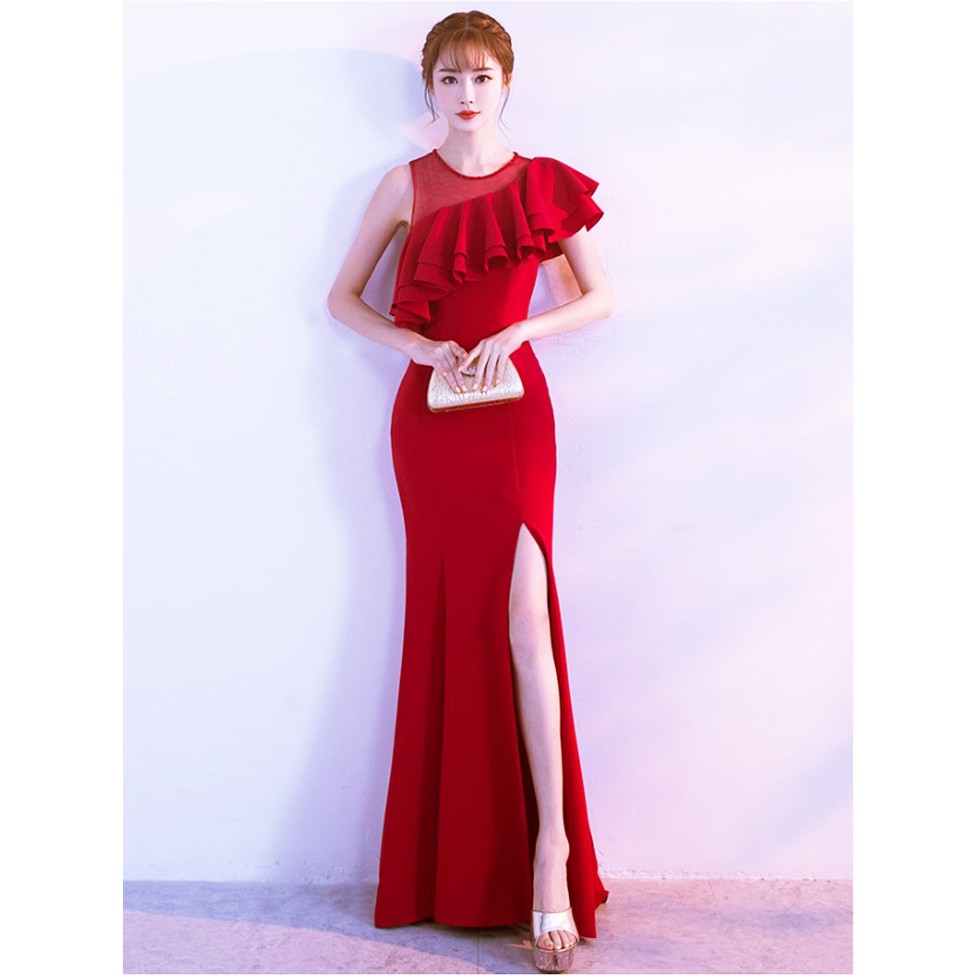 Women Elegant Red Colour Dinner Evening Gowns Party Dress Prom Night Cocktail Maxi Dresses Shopee Malaysia