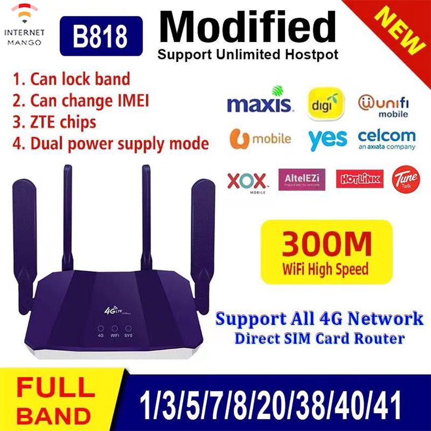 WiFi Router Modem CPE B818 Modified Unlimited Hotspot 4G LTE Modem Router MOD Wifi 4 Antenna