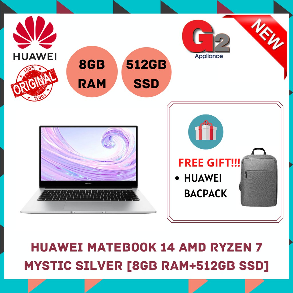 HUAWEI MATEBOOK D 14 RYZEN 7 (8GB RAM + 512 GB SSD) MYSTIC SILVER