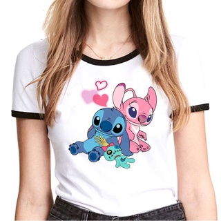 Disney Lilo Stitch T Shirt Women Summer Tops Cartoon Stitch Ohana Graphic  Tees Vogue Disney Anime Unisex T-shirt Female