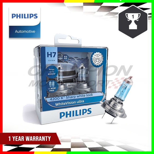 Philips White Vision Ultra Car Headlight Bulb 12V 55W 4200K H1