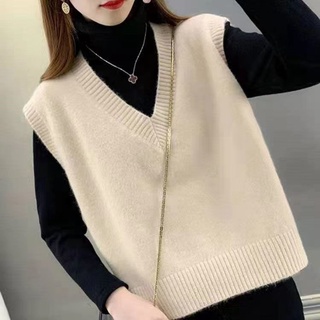 Women's Sweater Vest V-Neck Casual Loose Knit Sweater Vest, SL