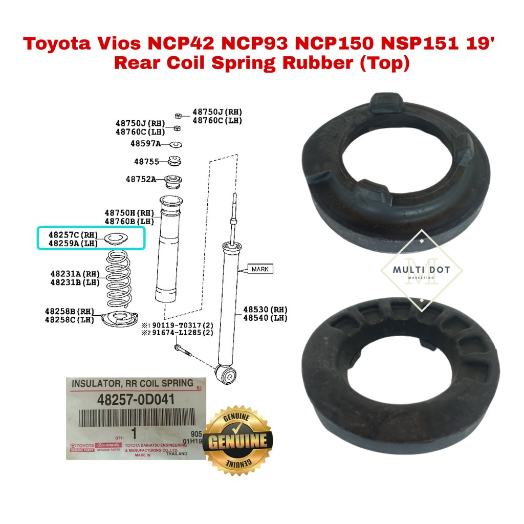 Toyota Vios Rear Coil Spring Rubber Top Vios NCP42 NCP93 NCP150 NSP151 ...