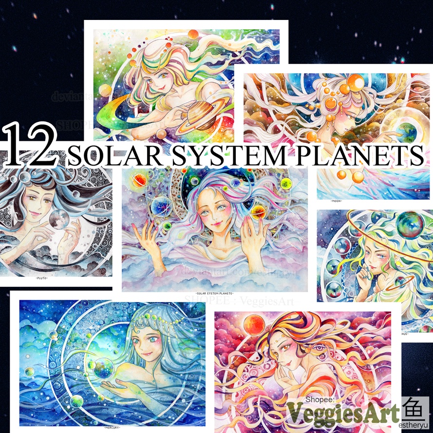 12 Solar System Planet Painting Postcard and Prints [Solar system ...