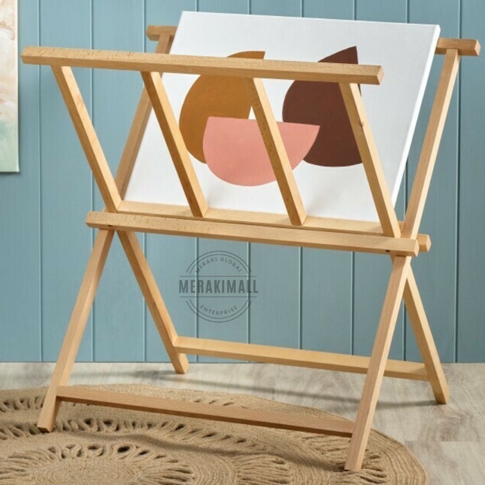 Wooden Folding Print Rack Indoor Use Art Painting Display Stand
