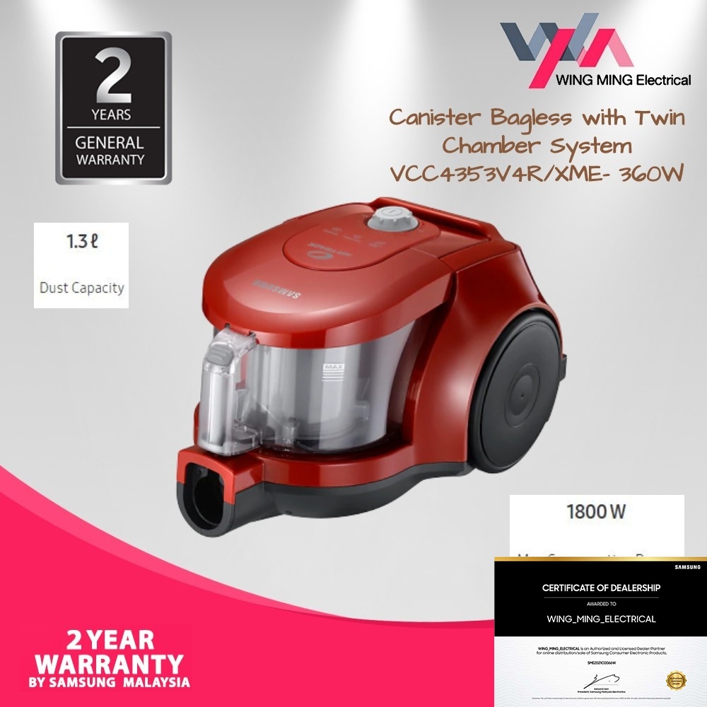 Samsung VCC4353V4R/XME Bagless Vacuum Cleaner with Twin Chamber System