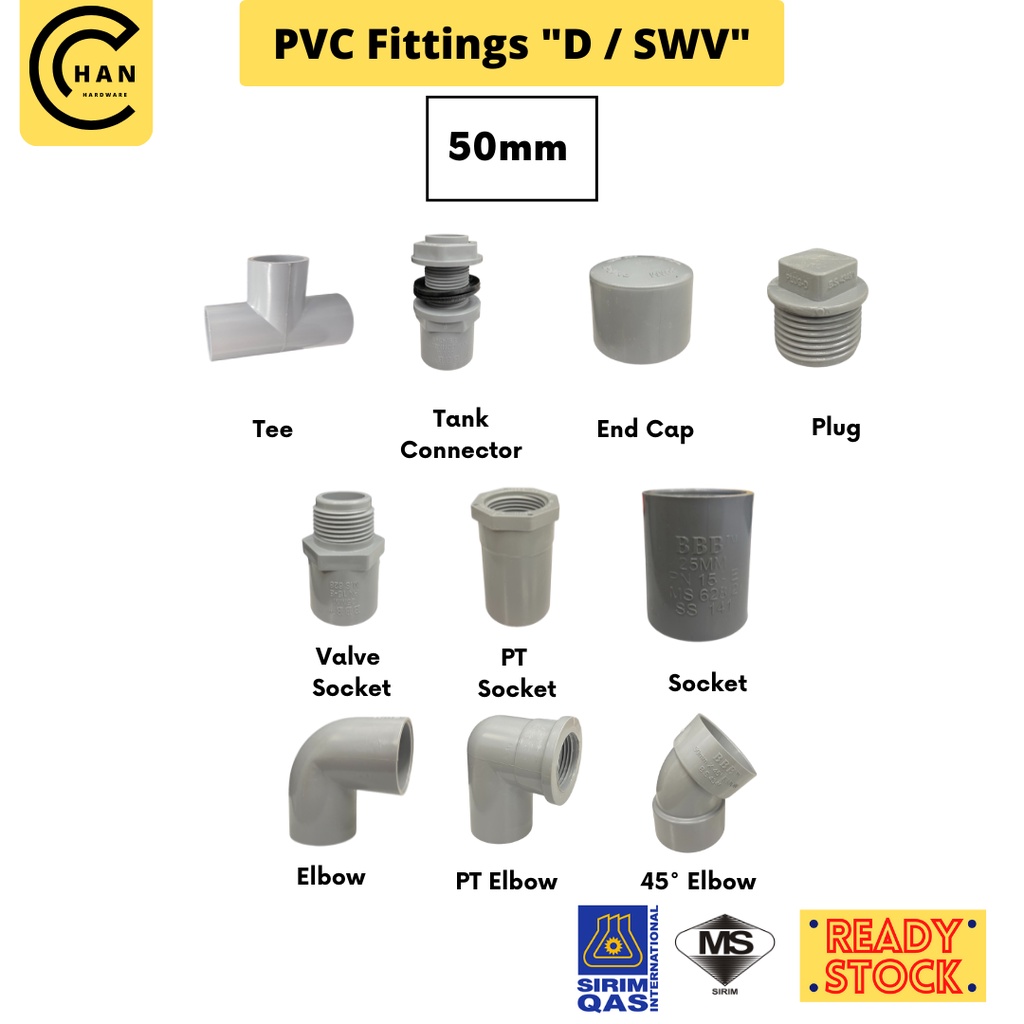 [50mm] PVC Fittings - Polyvinyl Chloride Pipe Fittings | Class D / SWV ...