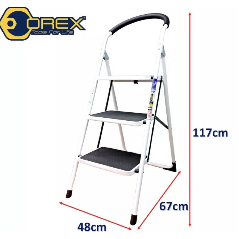 OREX 3 Steps Household Steel Ladder with Handle Grip | Shopee Malaysia