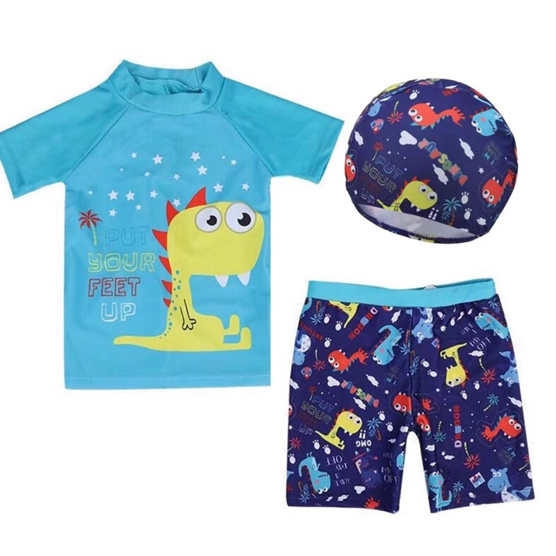 [ready stock] 1-11Y 3 piece Boy Swimming Suit Kid Swimwear Dinosaur ...