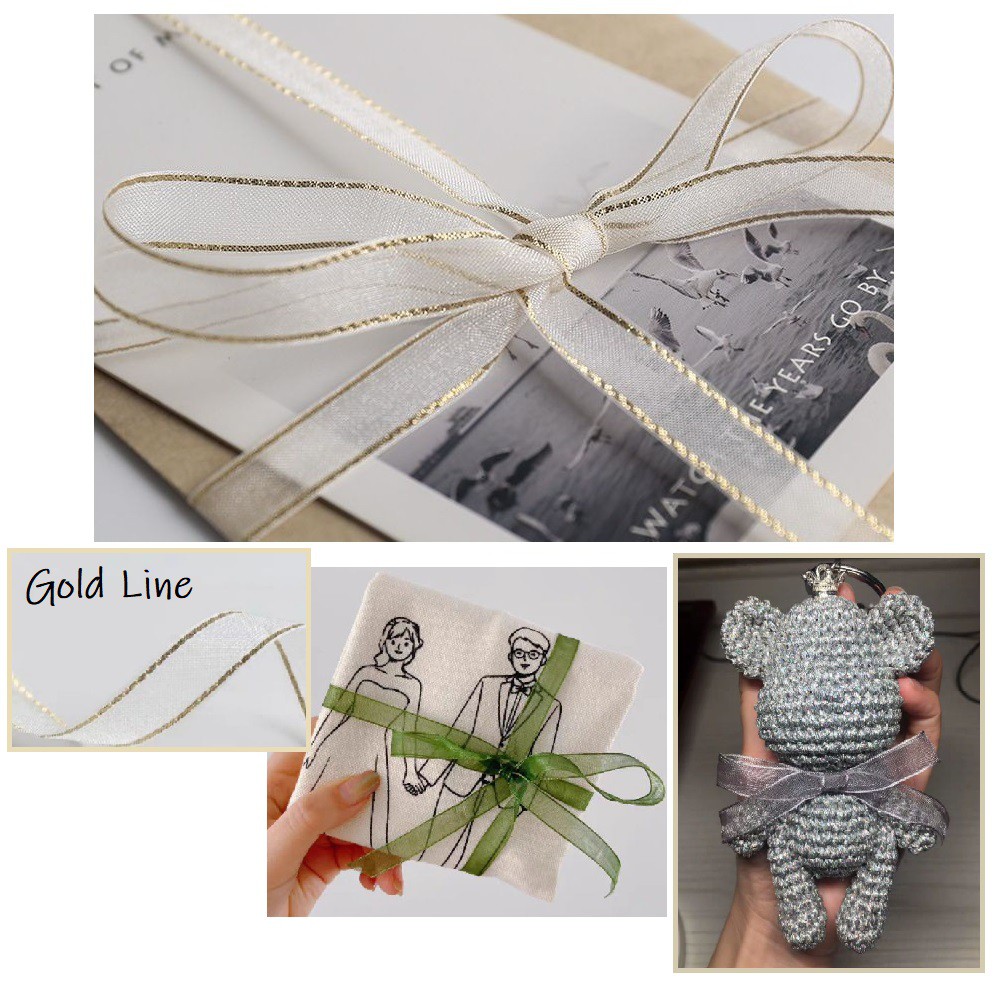 3 pcs Gold Line Design Colorful Ribbon (1cm x Approx 100cm Length) For ...