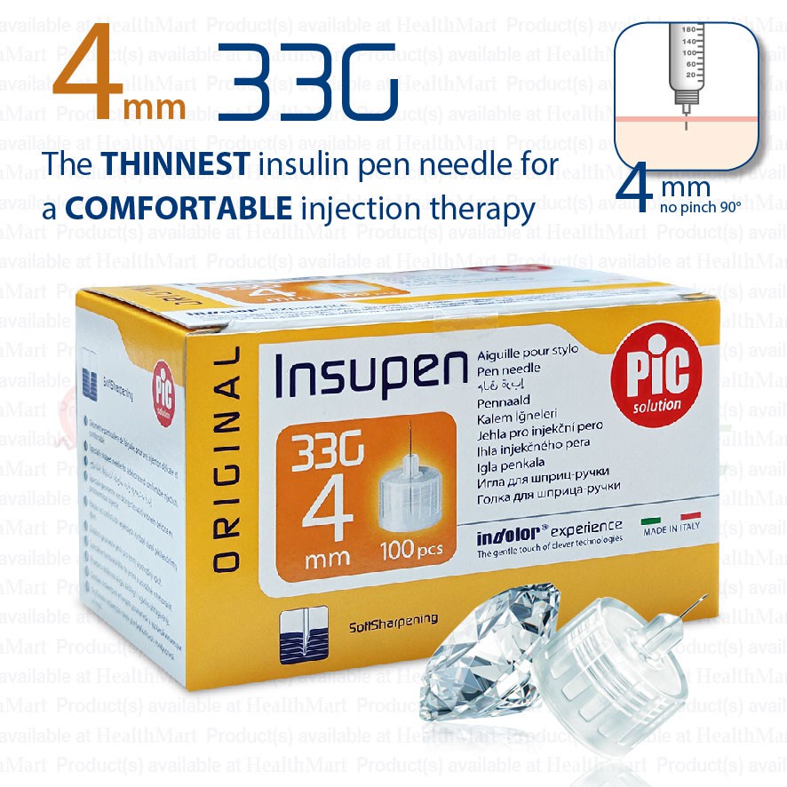 [NEW PACKAGING] PIC SOLUTION INSUPEN INSULIN PEN NEEDLE 4MM x 33G 100'S ...