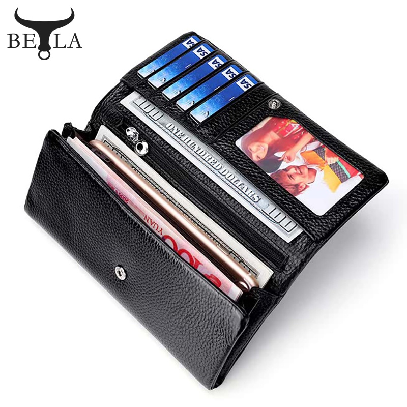 BELA Women Long Purse Genuine Leather Card Holder Wallet Luxury Fashion Durable