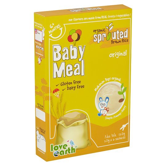 Love Earth Organic Sprouted Brown Rice Baby Meal Original 6+ Months 6 ...