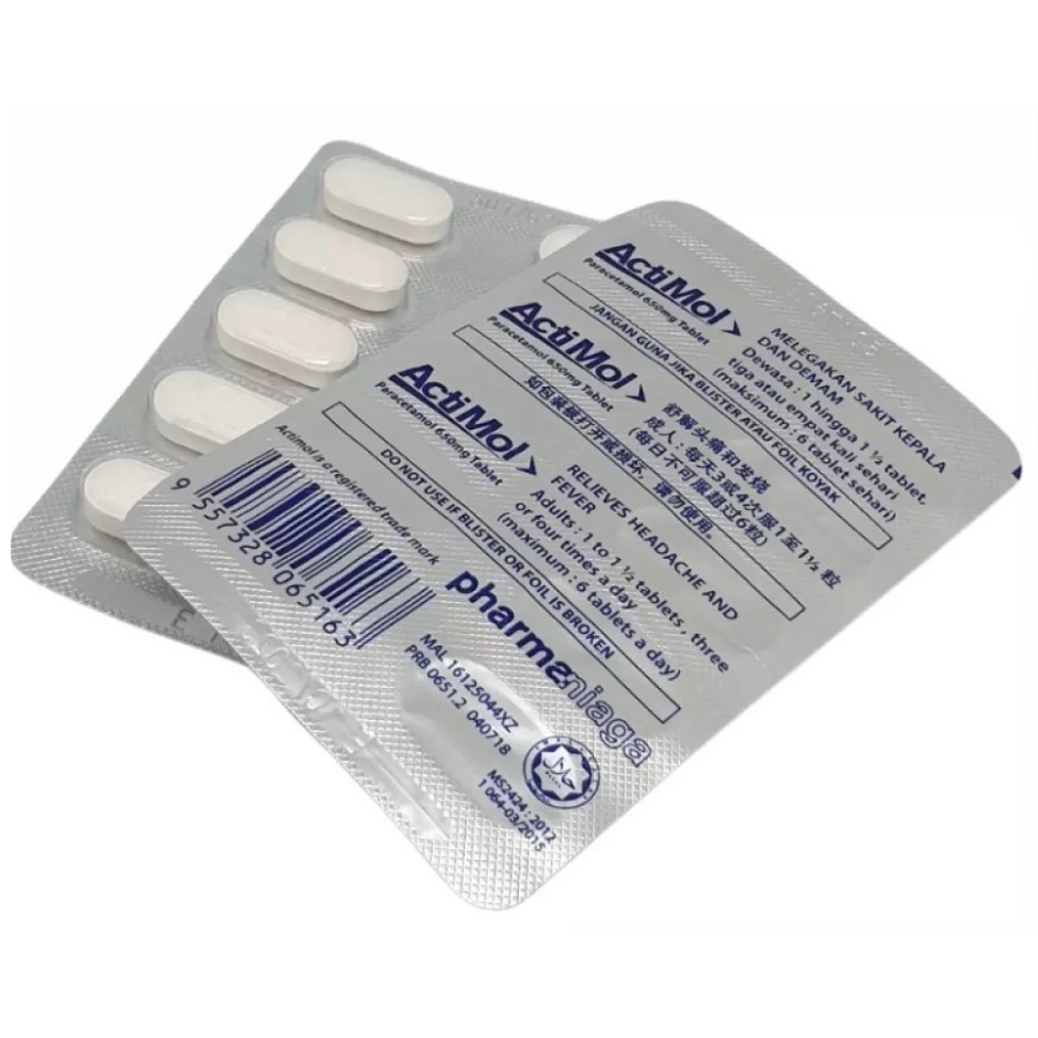 Pharmaniaga Paracetamol ActiMol 650mg / 500 Mg Tablet 10's (1 Strip ...