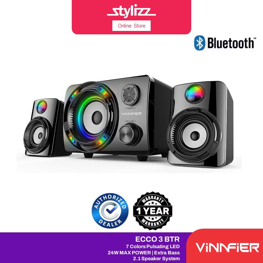 Vinnfier ECCO 3 BTR Bluetooth Speaker System 7 Color Pulsating LED Lights with FM Radio Micro SD card and USB Slot