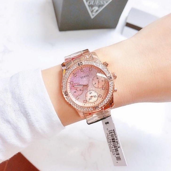 ORIGINAL GUESS W0774L3 Confetti Rose Gold Tone Women Watch Shopee Malaysia