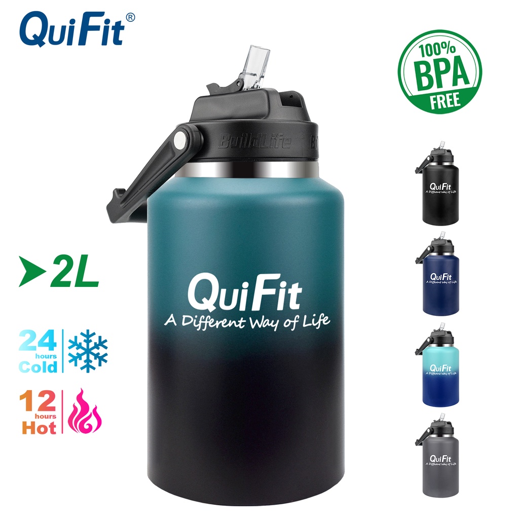 QuiFit Stainless Steel Thermos BPA Free With Straw Time Marker Keep