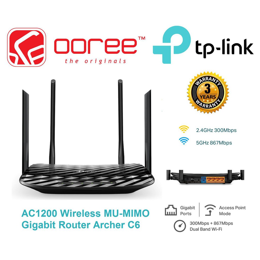 TP-LINK ARCHER C6 AC1200 WIRELESS MU-MIMO GIGABIT ROUTER SUPPORTS 802 ...
