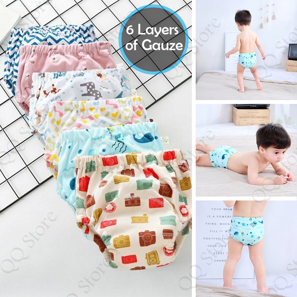 6 Layers Kids Potty Training Pants Baby Underwear Toilet Cloth Diaper Pant Seluar Kencing Bayi Learning Pant B12