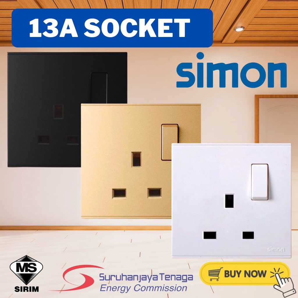 Simon E6 Series Electric Wall Switch Socket Matt Black Gold Modern ...