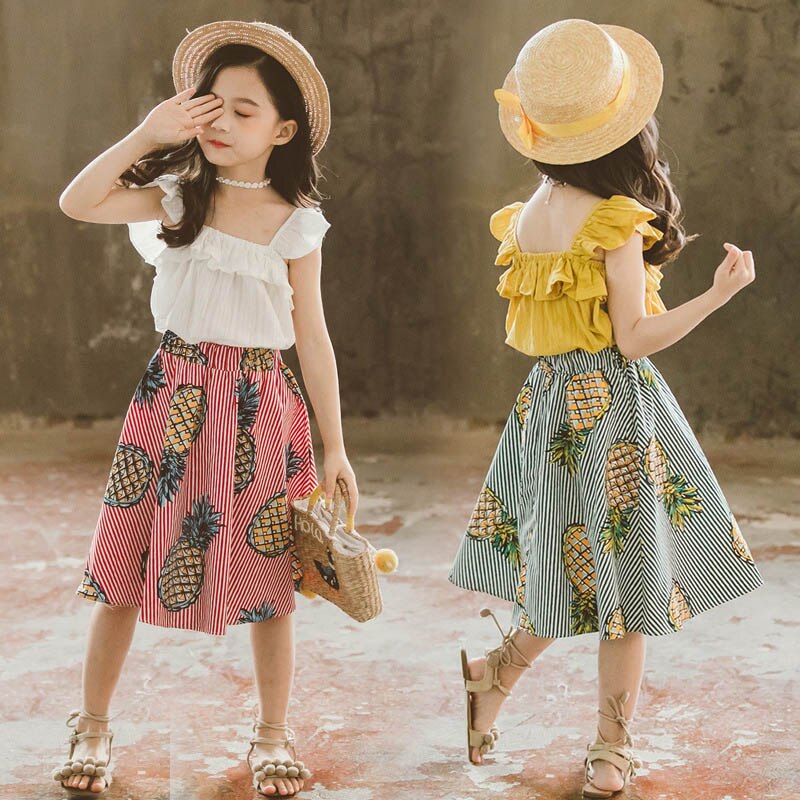 3-7 Years Children Girls Clothes Set Sleeveless T-Shirt + Pineapple Print  Skirts Summer Fashion Outfit | Shopee Malaysia