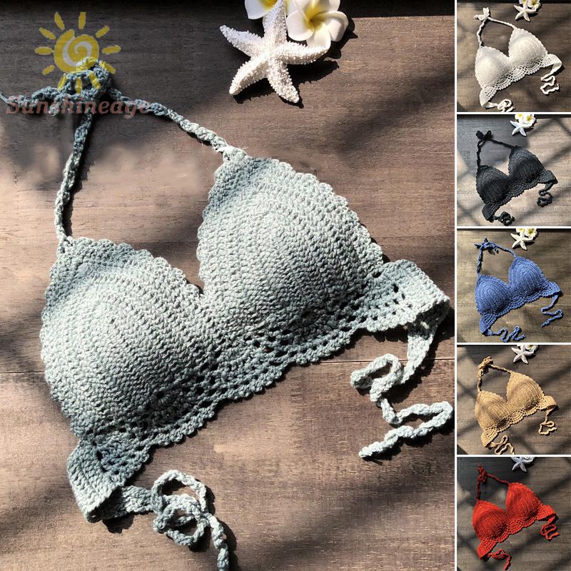 Women's fashion handknitted crochet bikini bra wrapped chest Shopee