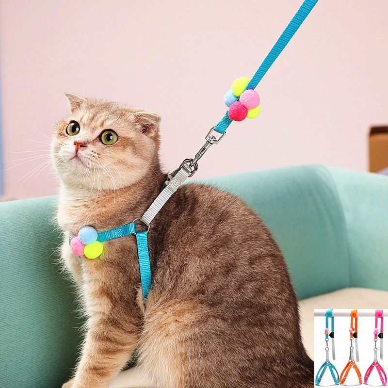 Adjustable pet leash with colorful pompoms/cat leash/dog leash/pet