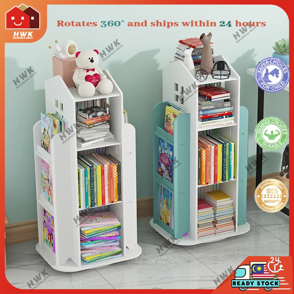 360° Rotating Book rack Bookcase Simple Shelves 书架 kids book shelf ...