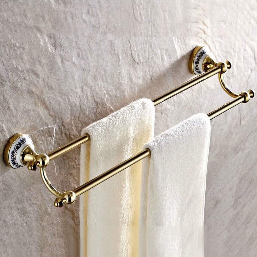 Luxury Gold Color Brass Ceramic Flower Base Bathroom Towel Rack Wall ...