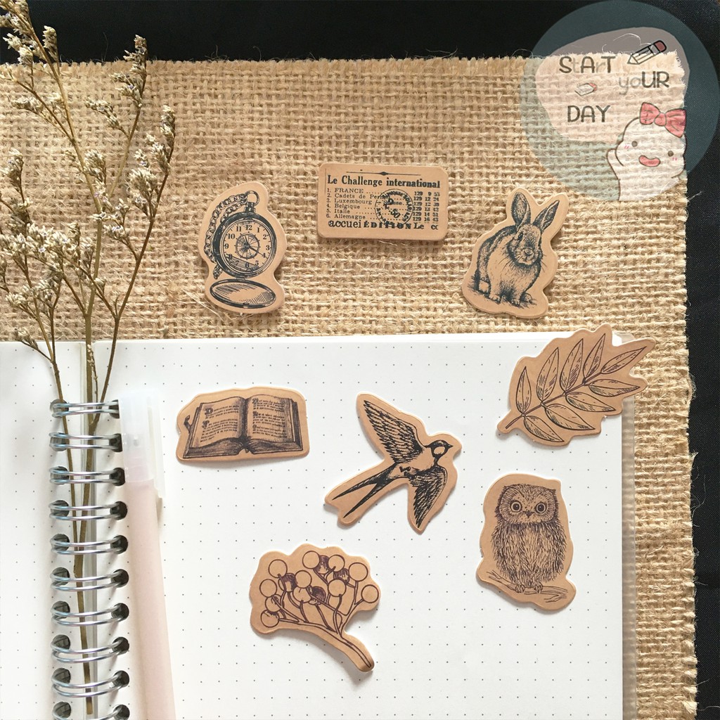 (45 Pcs) Monochrome Cute Animal Set Stickers For Diary / Journal