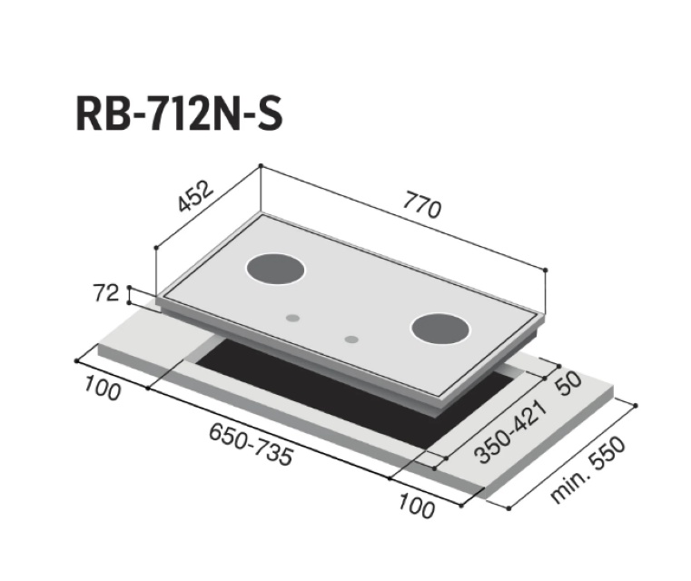 Rinnai Built-In Hob (77CM/3.7kW) 2-Burner Matt Enamel Stainless Steel ...