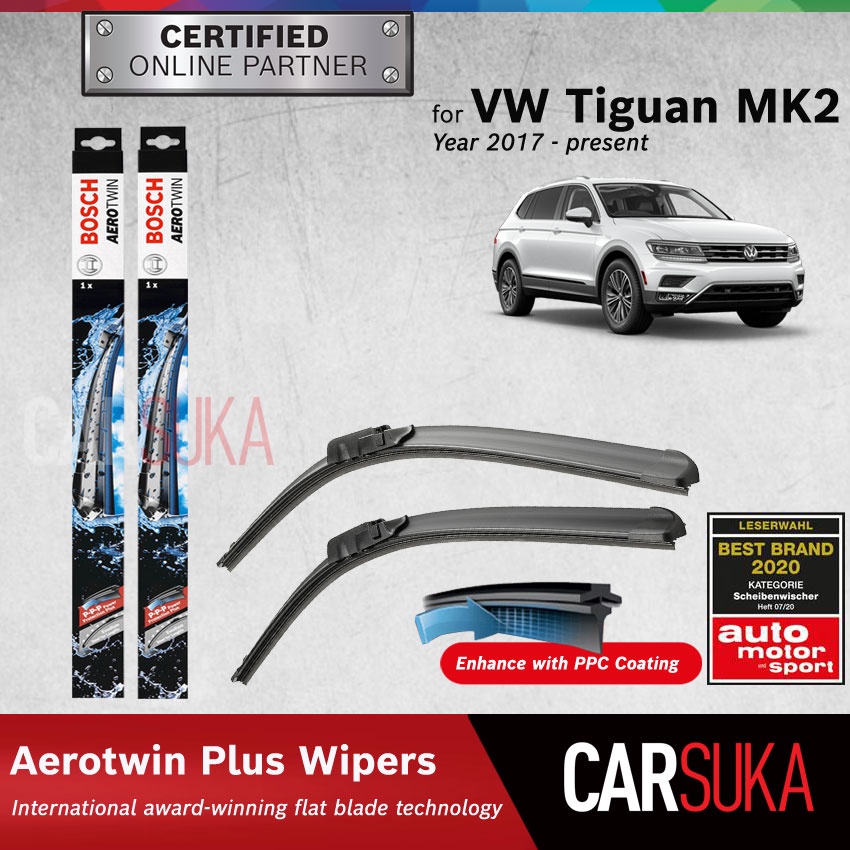 Bosch Aerotwin Plus Multi Clip Wiper Set for Volkswagen Tiguan Mk2 (26