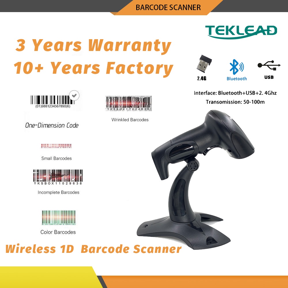 Teklead 1d Wireless Bluetooth 2.4G Usb Laser Barcode Scanner for ...