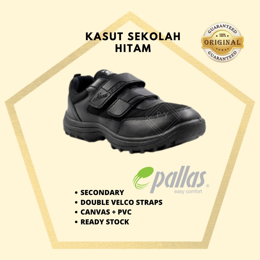 Original Jenama Pallas Kasut Sekolah Hitam 2 Lekat 306 0209bk 307