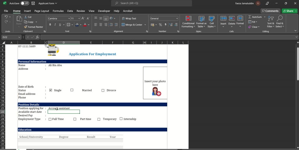Applicant Form/Job Application form Excel Template | Shopee Malaysia