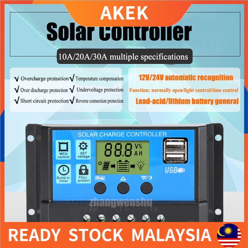 Solar Charger Controller 12V 24V Auto PWM Controllers LCD Display 5V ...
