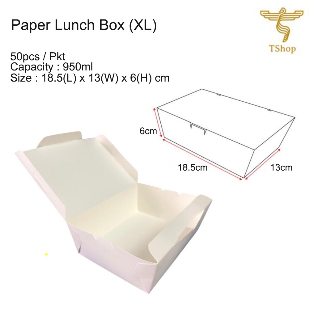 50pcs XL Size White Disposable Paper Lunch Box / Take Away Food ...