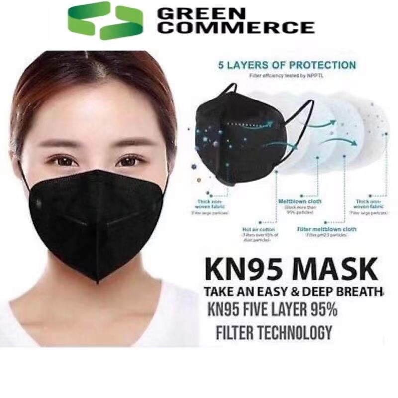 KN95 Mask 5 Layer BFE≥95% Black Adult Masks Ready Stock Breathable ...